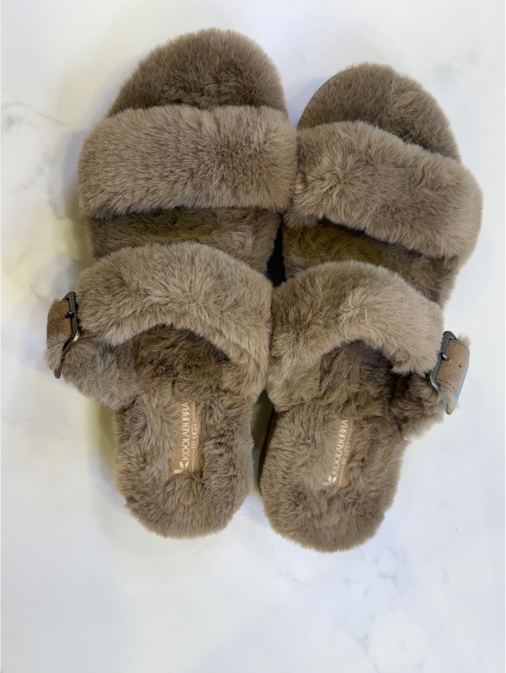 Koolaburra by UGG Women's Furry Slide Sandals with Buckle - Size 8